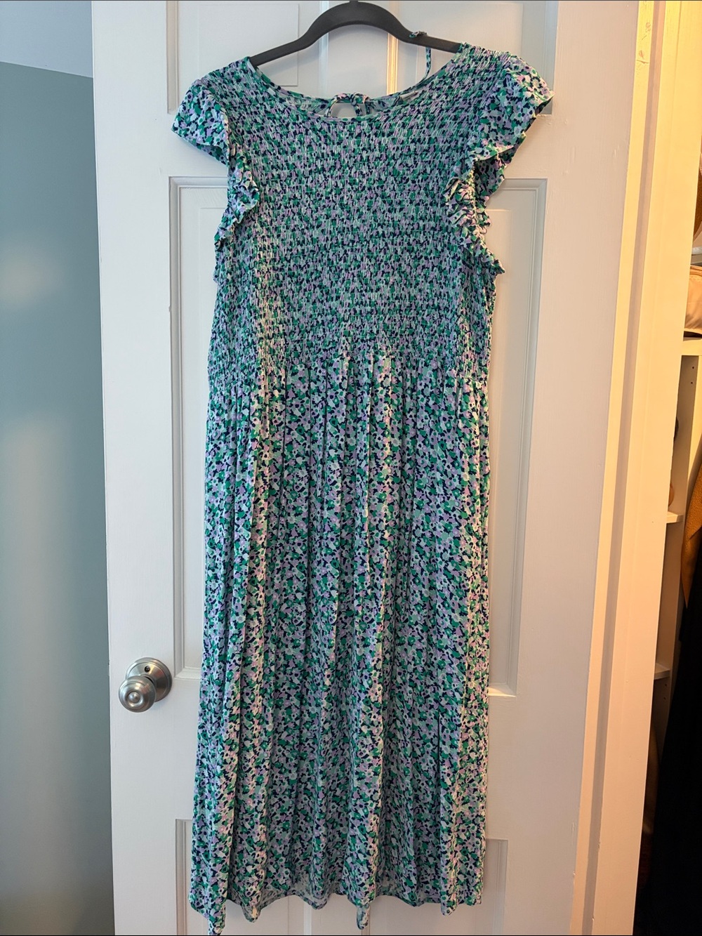 a new day Green/white/blue/purple Floral Smocked Maxi Dress
